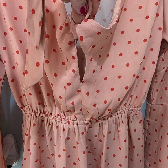 White Fox Polka Dot Bell Sleeve Romper Orange Red Women’s Size M - Picture 3 of 13